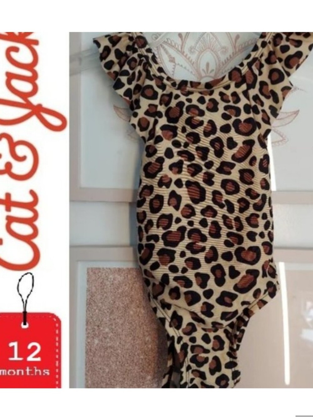 🎁 = 10/$25- 12 months leopard one piece swim suit with bow and ruffles